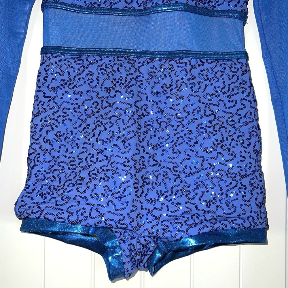 Balera Blue Sequin Performance Mesh Metallic Bike… - image 8